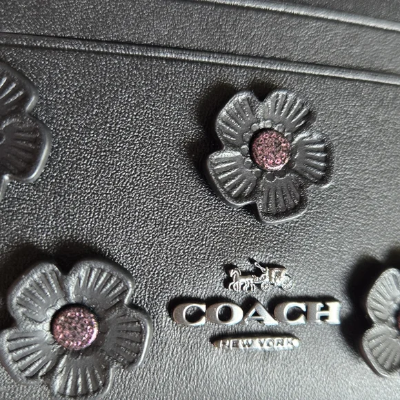 Coach Black Floral Keychain Card Holder NWT - Picture 7 of 7